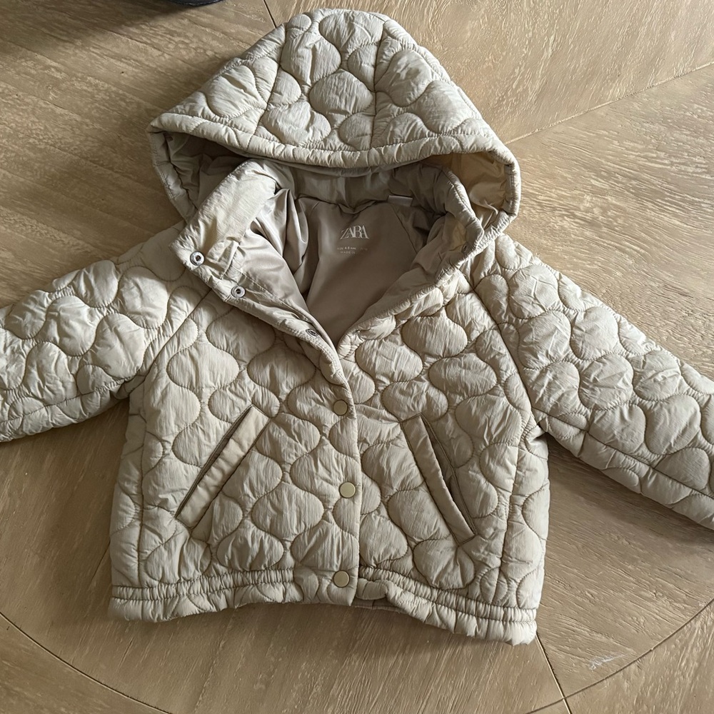 Zara Beige Quilted Hooded Jacket